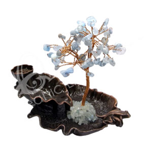 Backflow Cone Burner with Aquamarine Gem Tree and Metal Lotus