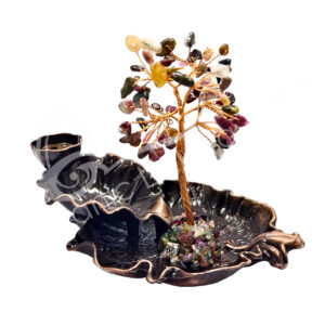 Backflow Cone Burner with Mixed Tourmaline Gem Tree and Metal Lotus