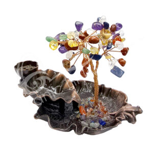 Backflow Cone Burner with Mixed Stones Gem Tree and Metal Lotus