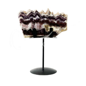 Polished Chevron Amethyst Slice on Black Metal Stand