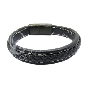 Black Leather Bracelet with Magnetic Clasp