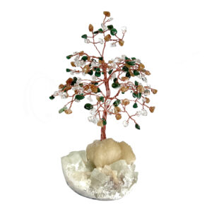 Green Aventurine and Sunstone and Crystal Quartz Gem Tree with Stilbite Base 160 Beads