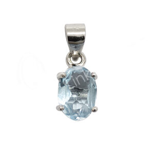 Faceted Blue Topaz Sterling Silver Oval Pendant