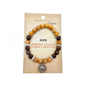 Orange and Red Tiger Eye with Sun Charm Bracelet