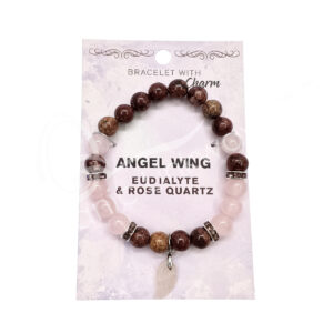 Eudialyte and Rose Quartz with Angel Wing Charm Bracelet