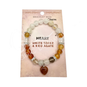 White Topaz and Red Agate with Heart Charm Bracelet
