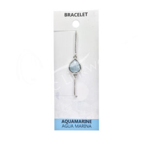 Faceted Aquamarine Teardrop Brass Adjustable Bracelet