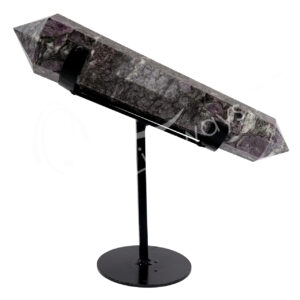 Pink Garnet in Astrophyllite Double Terminated Point on Metal Stand