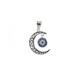 Evil Eye Moon Sterling Silver Pendant