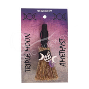 Amethyst and Triple Moon Mini Witch's Broom