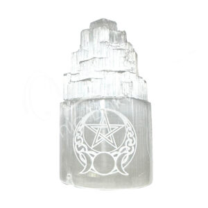 Pentacle and Triple Moon Engraved Selenite Iceberg Lamp