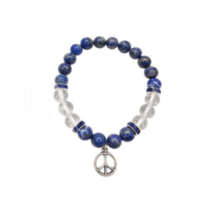 Lapis Lazuli and Crystal Quartz with Peace Sign Charm Bracelet