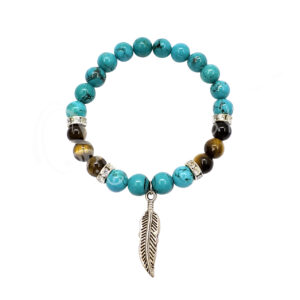 Turquoise and Tiger Eye with Feather Charm Bracelet