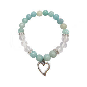 Amazonite and Crystal Quartz with Heart Charm Bracelet