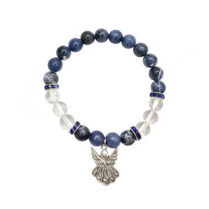 Sodalite and Crystal Quartz with Angel Charm Elastic Bracelet