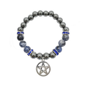 Hematite and Sodalite with Pentacle Charm Elastic Bracelet