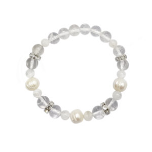 Crystal Quartz and Moonstone Rainbow Pearls Elastic Bracelet