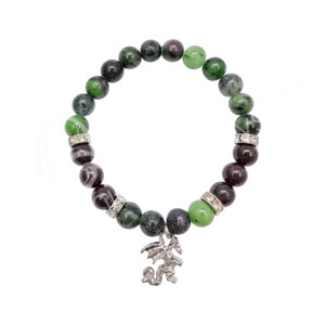 Ruby Zoisite and Garnet with Dragon Charm Elastic Bracelet