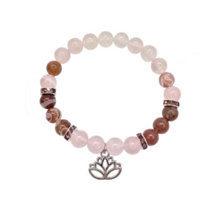 Rose Quartz and Strawberry Quartz with Lotus Charm Elastic Bracelet