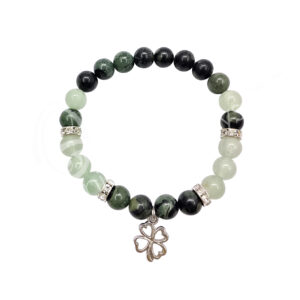 Kambaba Jasper and Green Aventurine with Lucky Clover Charm Bracelet