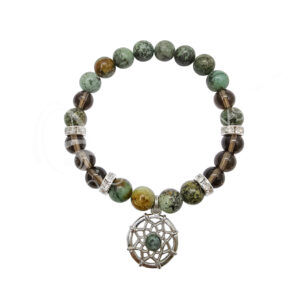 Smoky Quartz and African Turquoise with Dreamcatcher Charm Elastic Bracelet