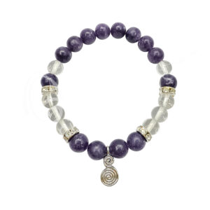 Lepidolite and Crystal Quartz with Double Spiral Elastic Bracelet