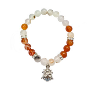 Dendritic Agate and Carnelian with Ladybug Charm Elastic Bracelet