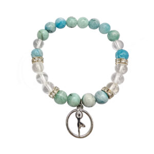 Hemimorphite and Crystal Quartz with Yoga Charm Elastic Bracelet