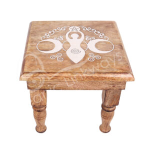 Engraved Moon Goddess Square Mango Wood Altar Table