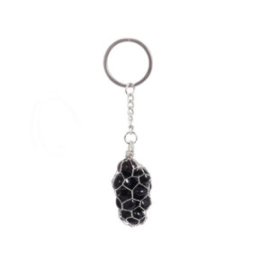 Black Obsidian in Net Wire Bag Keychain