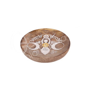 Laser Engraved Moon Goddess Round Mango Wood Incence Holder