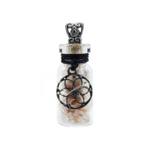 Sunstone Chips Stones in Bottle sith Seed of Life Charm Necklace