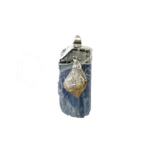 Kyanite with Citrine Pendant Silver Plated Cap 1.5-2"