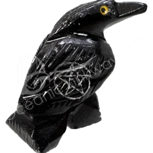 Raven Black Onyx Carving with Pentacle 1.5"