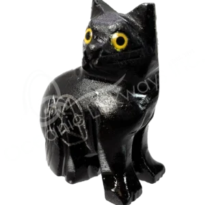 Cat Black Onyx Carving with Pentacle 1.5"