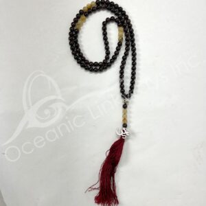 Garnet and Rutilated Quartz with OM Charm Japamala