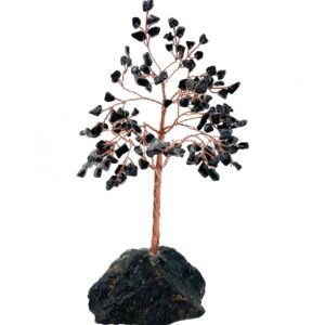 Amethyst and Black Chips Stones Gem Tree with Black Tourmaline Base 160 Beads
