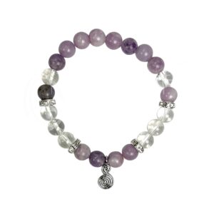 Lepidolite and Crystal Quartz with Double Spiral Charm Elastic Bracelet