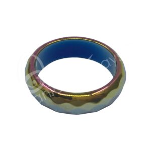 Faceted Magnetic Rainbow Hematite Ring