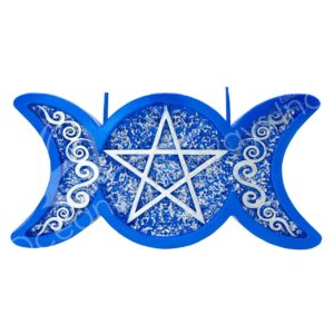 Blue Triple Moon with Pentacle Candle