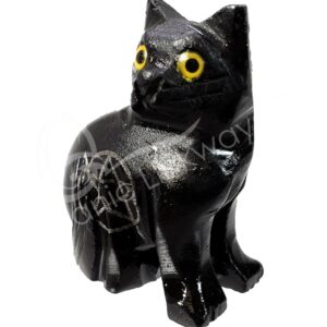 Cat Black Onyx Carving with Pentacle 1.5"