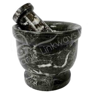 Black Zebra Marble Mortar & Pestle