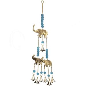 Elephants with Turquoise Glass Beads Hanging Bells