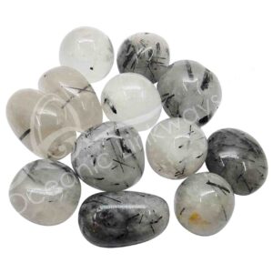 Quartz with Black Tourmaline Rutile With Transparency Tumbled Stones