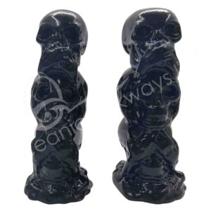 Black Obsidian Triple Skulls Carving