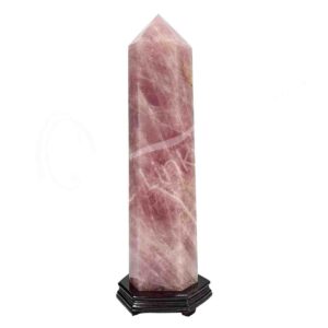 Rose Quartz Obelisk on Wood Stand