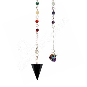 Black Tourmaline Hexagonal Pendulum with Chakra Chain and chips