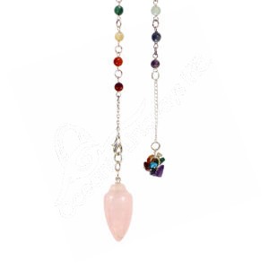 Rose Quartz Teardrop Pendulum with Chakra Chain & Chips