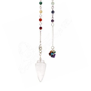 Crystal Quartz Teardrop Pendulum with Chakra Chain