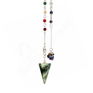 Green Opal Hexagonal Pendulum with Chakra Chain & Chips